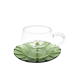 green handcrafted set of 2 saucers c183